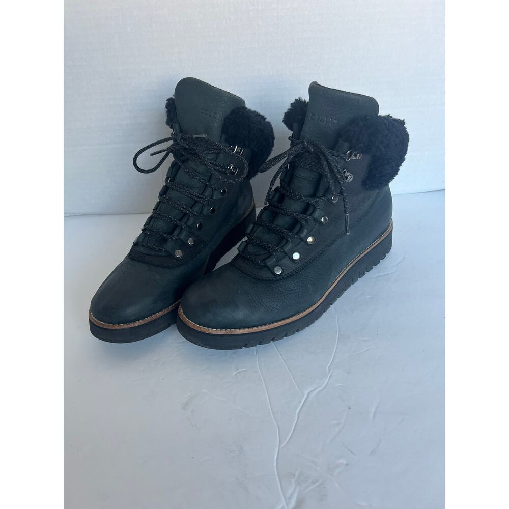 COLE HAAN BLACK LEATHER ZERO GRAND-EXPLORE WATERPROOF HIKER WINTER BOOTS SZ 10B